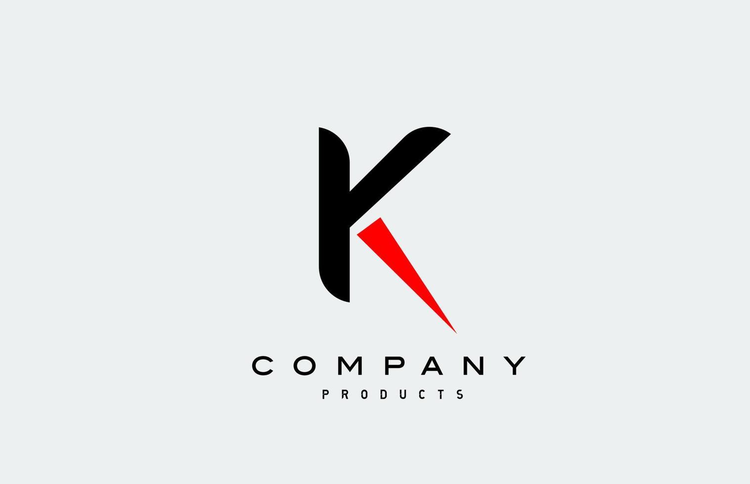 k ícone do logotipo da letra do alfabeto vermelho com cor preta. design criativo para negócios e empresa vetor