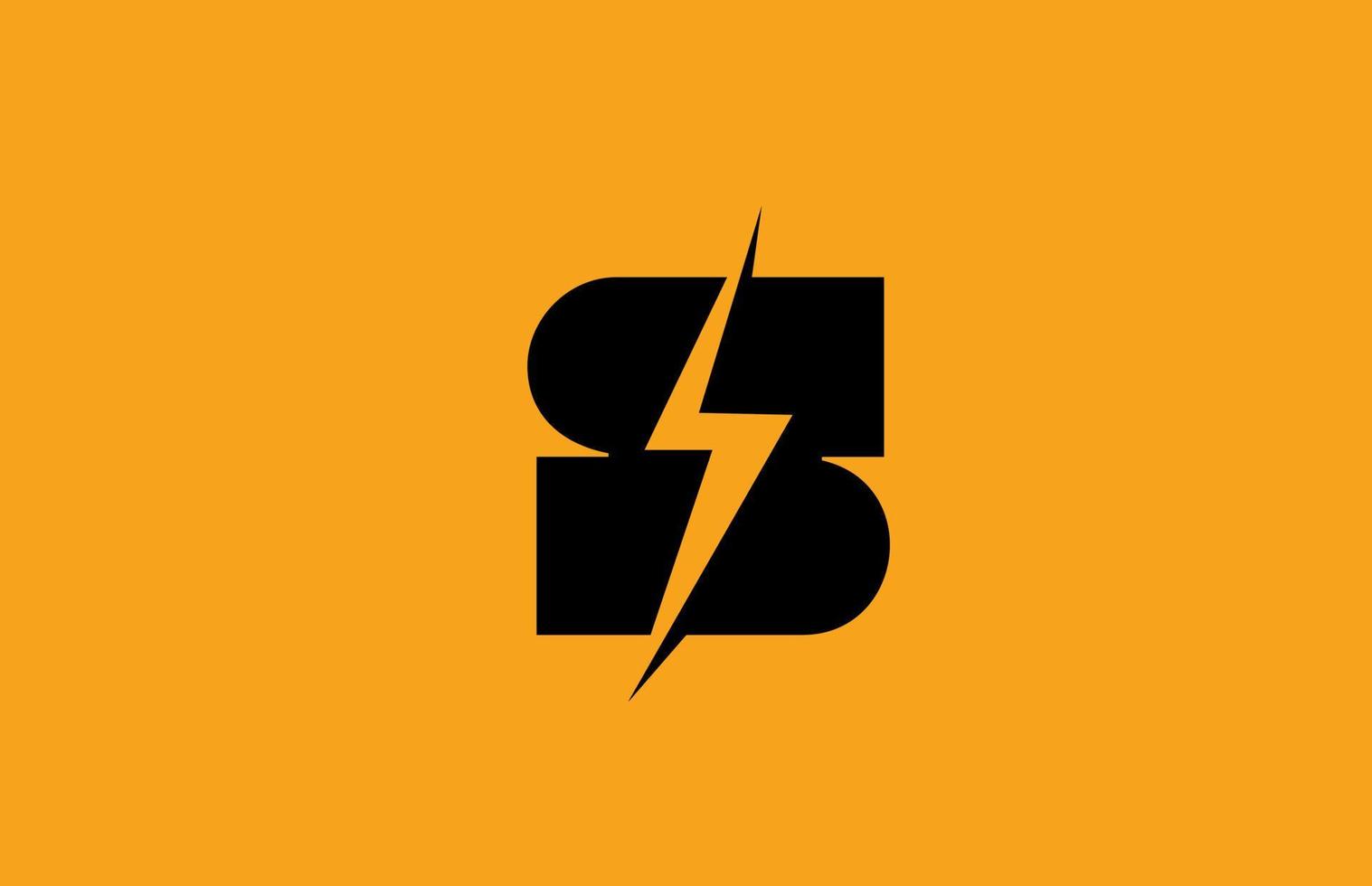 s ícone do logotipo da letra do alfabeto amarelo preto. projeto de relâmpago elétrico para negócios de energia ou energia vetor