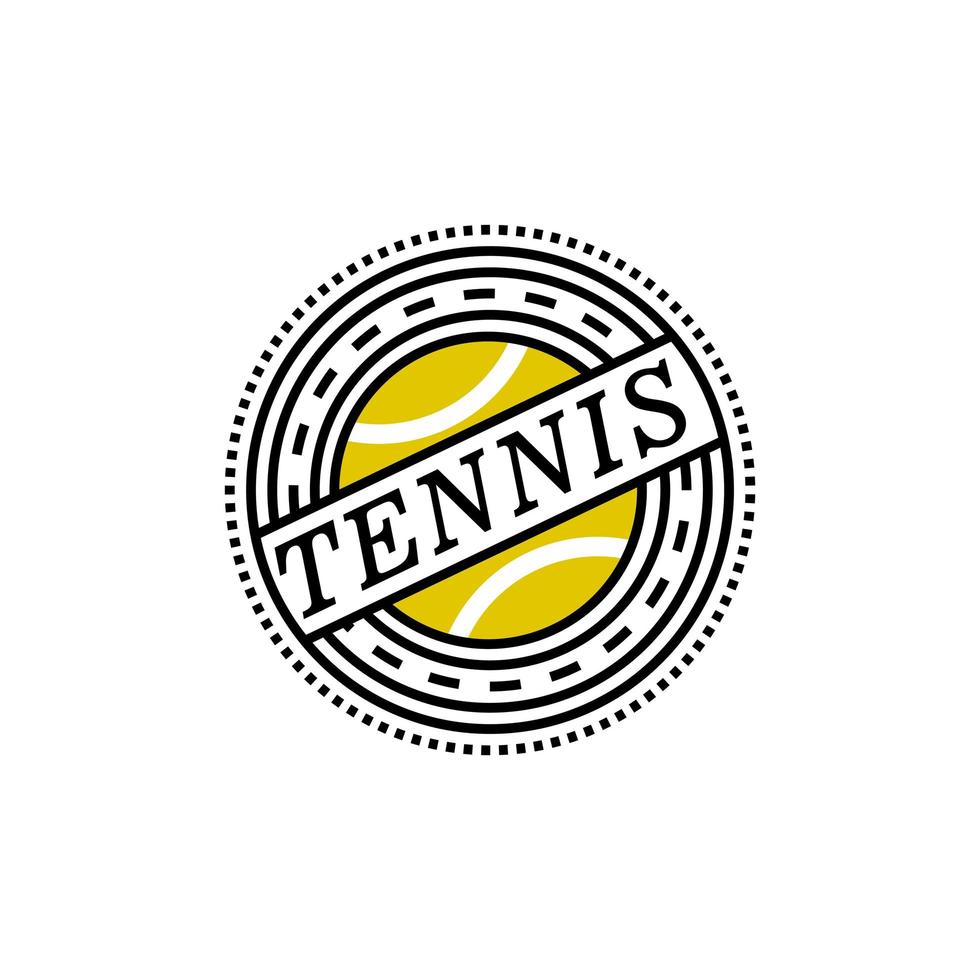 vetor de emblema de tênis redondo. logotipo do jogo de tênis esportivo. bola de tênis verde-amarelo com um contorno preto.