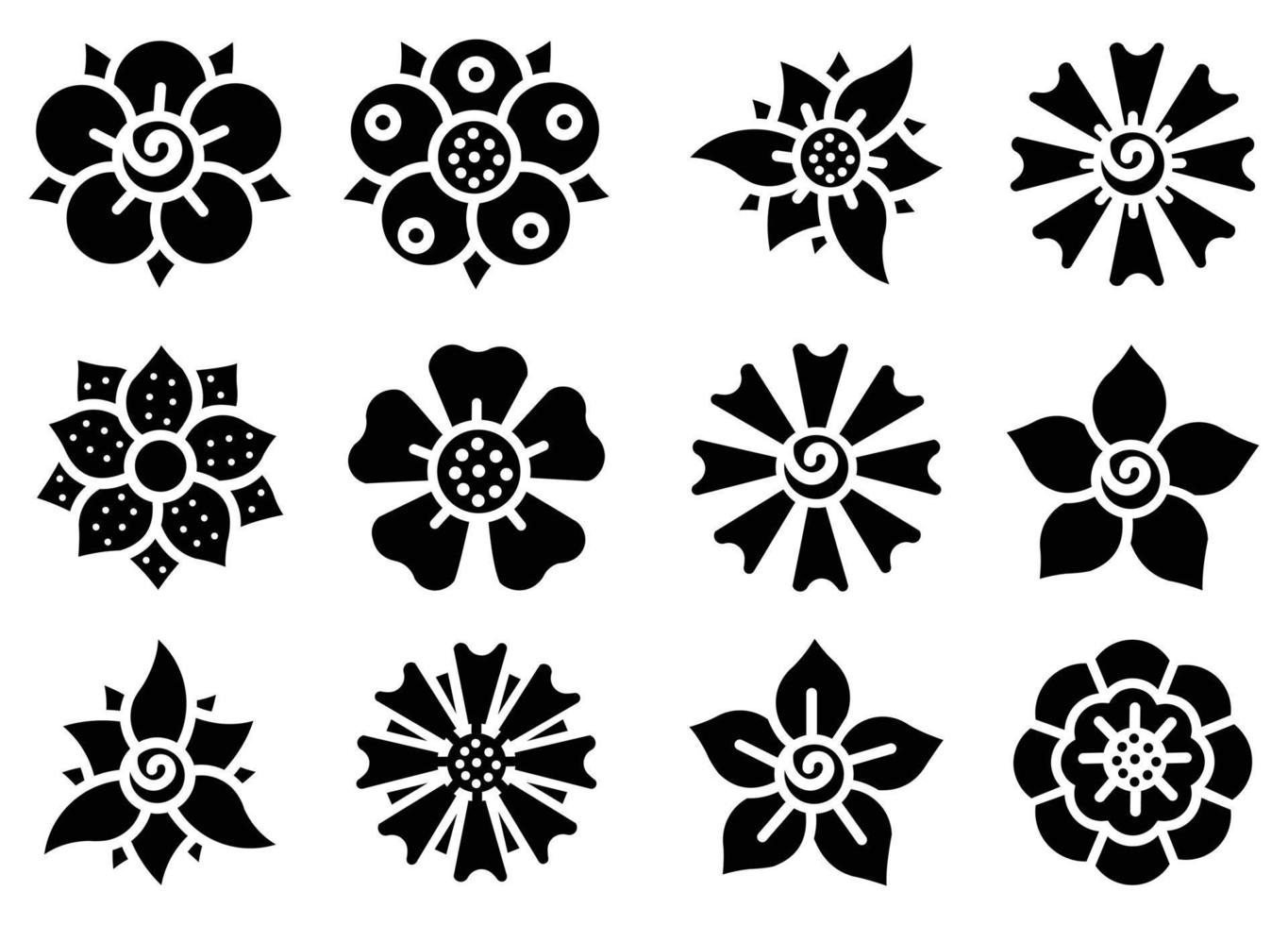 conjunto de linha de ícones de elementos florais, coleção de contorno preto de flores vetoriais, flores de arte de linha para design vetor