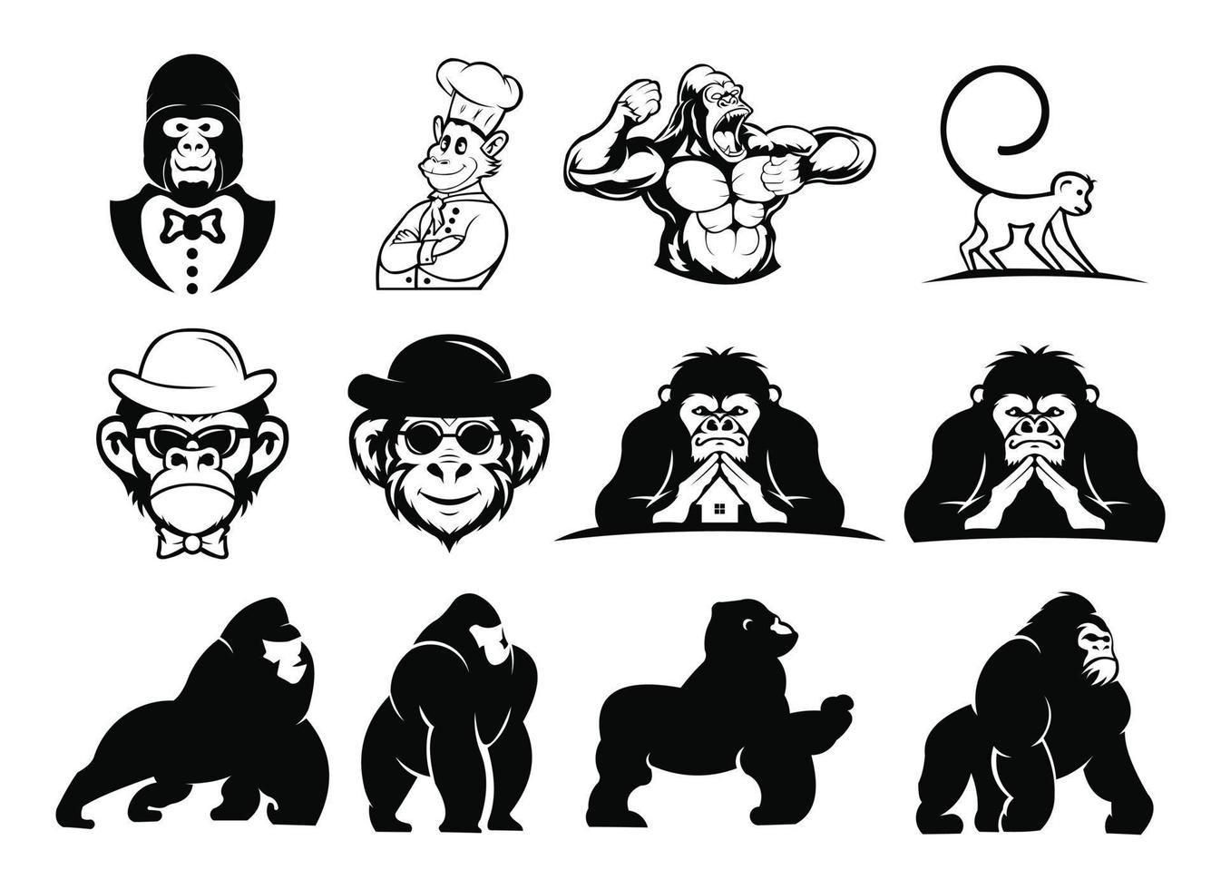 logotipo esportivo de mascote gorila e ilustração de design, vetor de logotipo gorila criativo e forte isolado no fundo branco