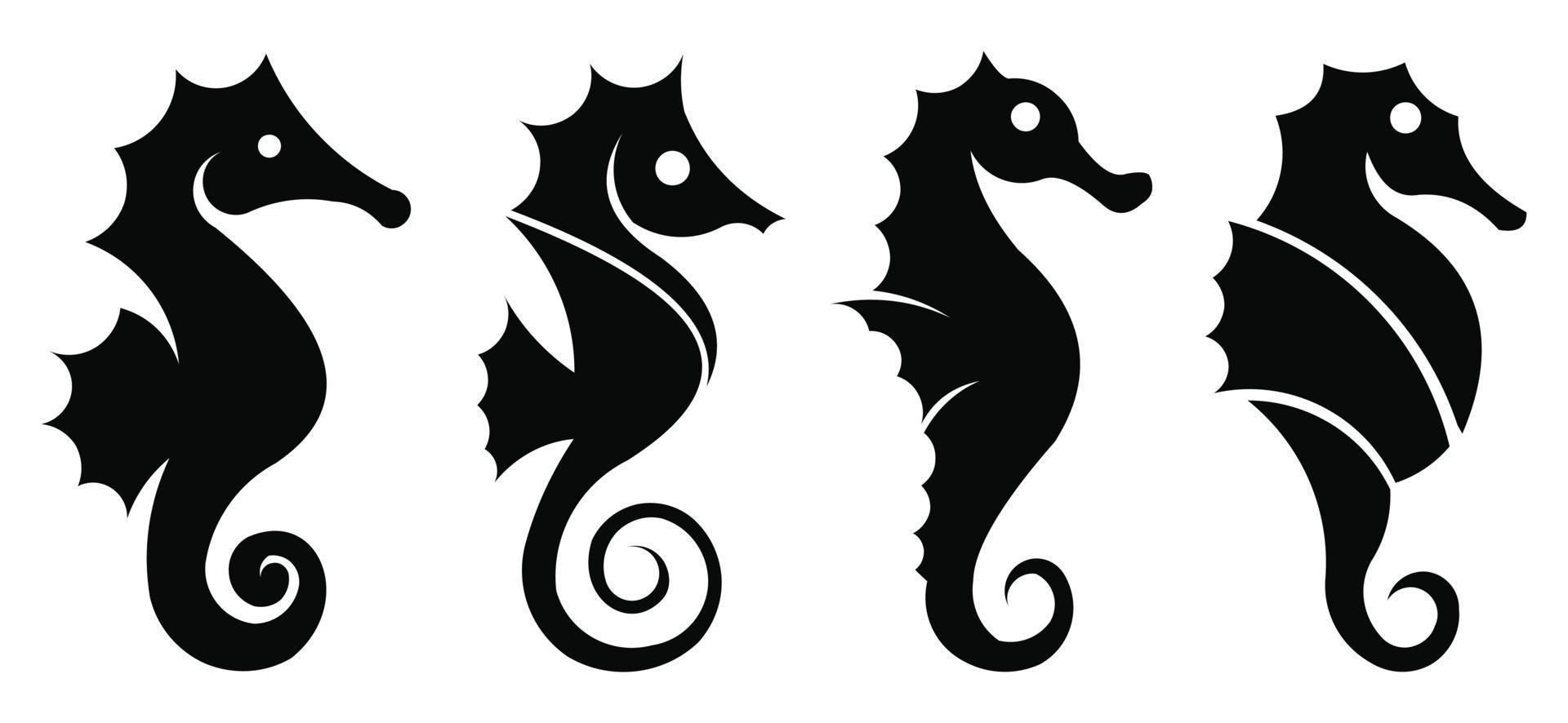 símbolo gráfico da vida marinha de cavalo-marinho, cavalo-marinho de silhueta preta isolado no fundo branco, vetor detalhado alto de cavalo-marinho