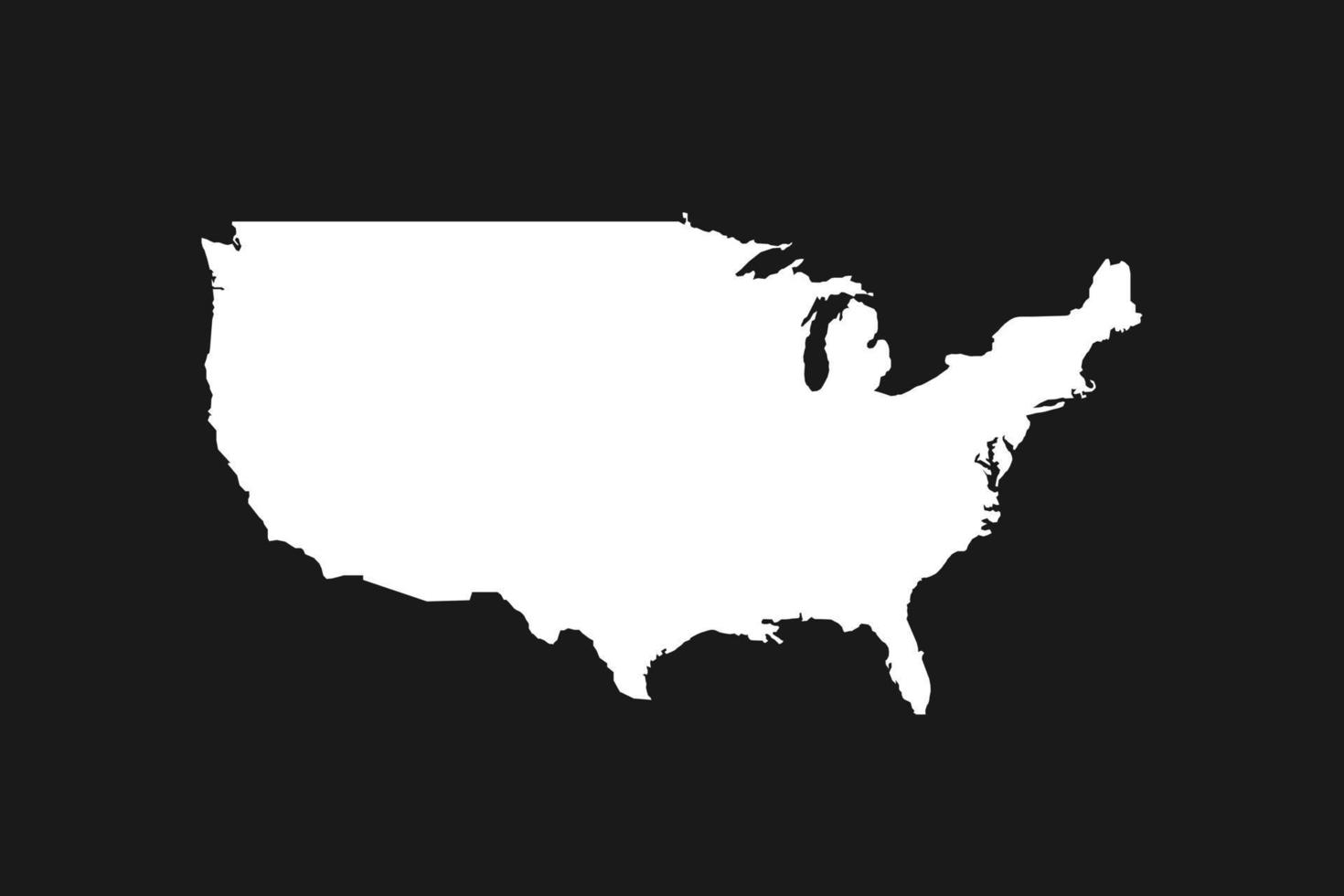 mapa de silhueta dos Estados Unidos da América em fundo preto vetor