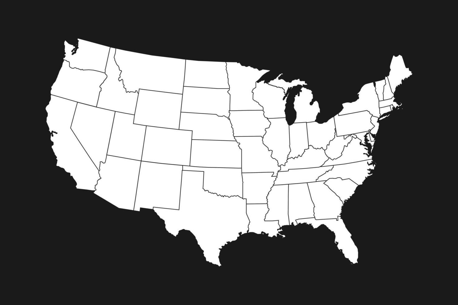 mapa detalhado alto dos eua com fronteiras de estados em backgrond preto vetor