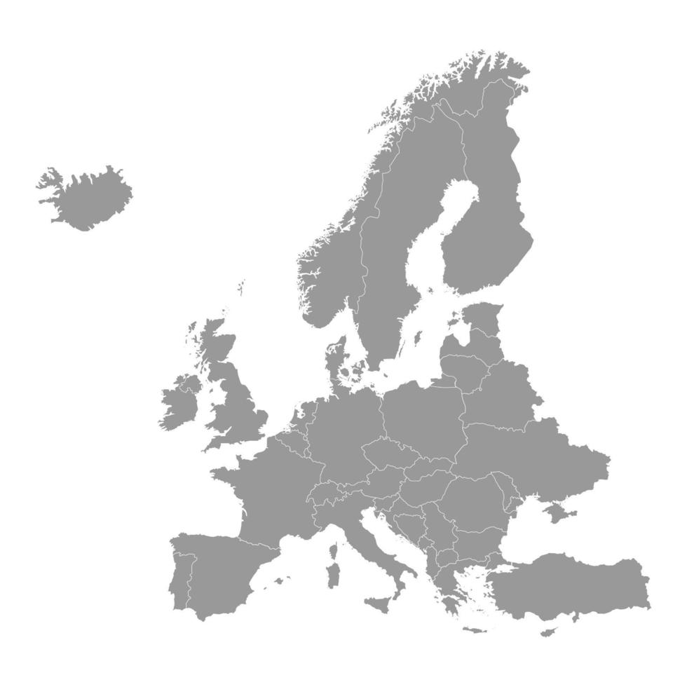 mapa cinza de alta qualidade da europa com fronteiras das regiões vetor