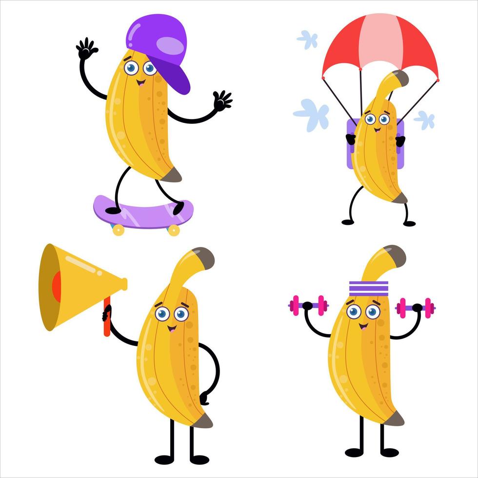 coleção de personagens fofos de ilustração de desenhos animados de banana 3 vetor