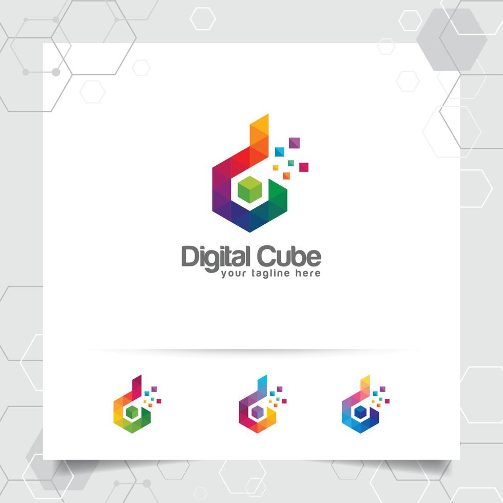 vetor de design de letra d de logotipo digital com pixel colorido moderno para tecnologia, software, estúdio, aplicativo e negócios.