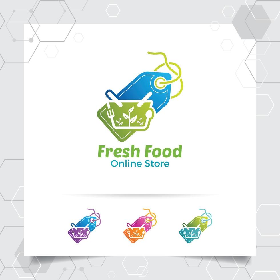 conceito de vetor de design de logotipo de compras de ícone de etiqueta de preço e símbolo de carrinho de compras para loja online, mercado, e-commerce e loja online.