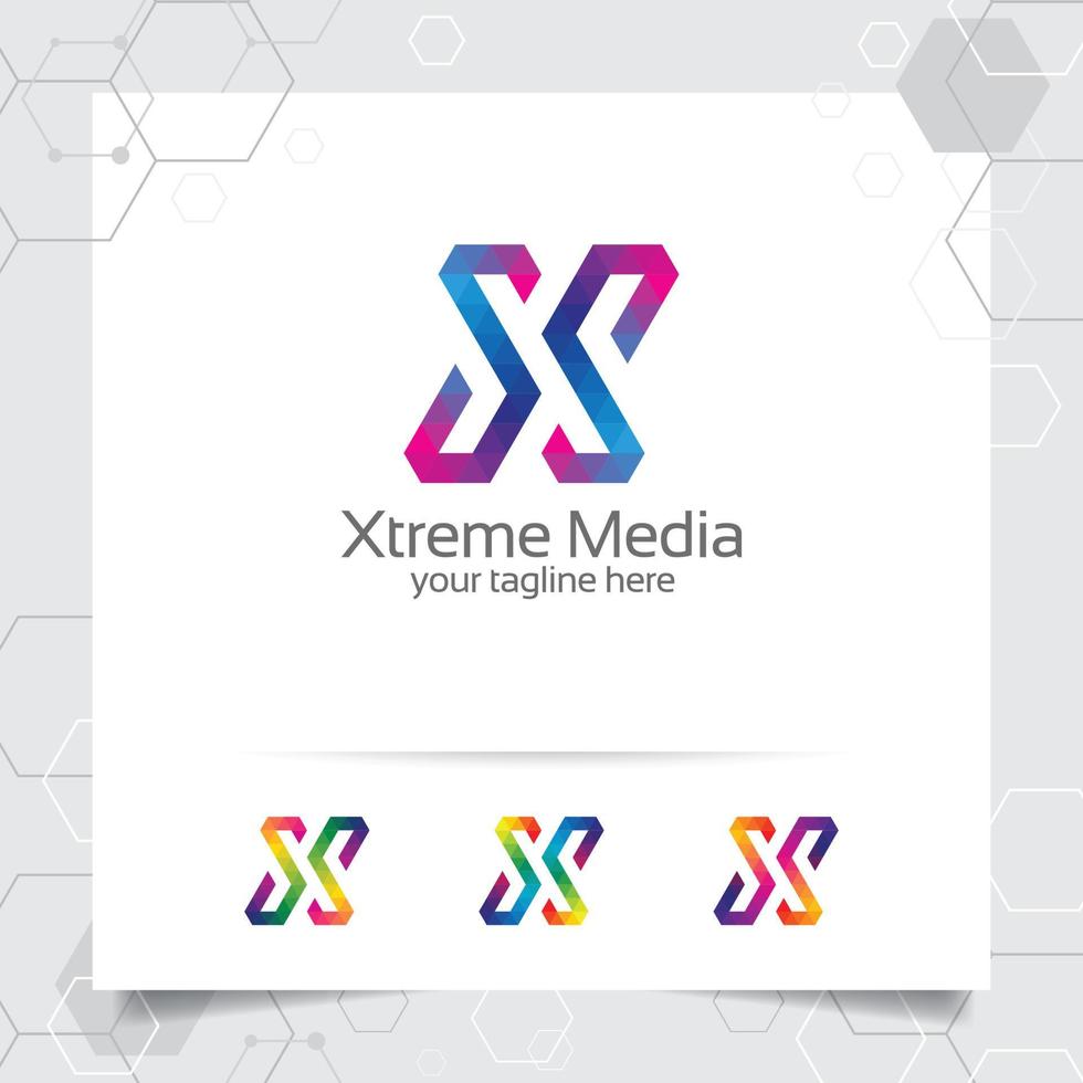 vetor de design de letra x logotipo digital com ícone de pixel colorido moderno para tecnologia, software, estúdio, aplicativo e negócios.
