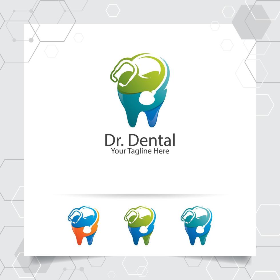 logo dental dentista vector design com conceito de ícone de estetoscópio e dente. atendimento odontológico para hospital, médico, clínica e saúde.