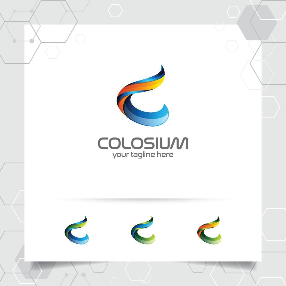 vetor de design de letra c de logotipo digital com pixel colorido moderno para tecnologia, software, estúdio, aplicativo e negócios.
