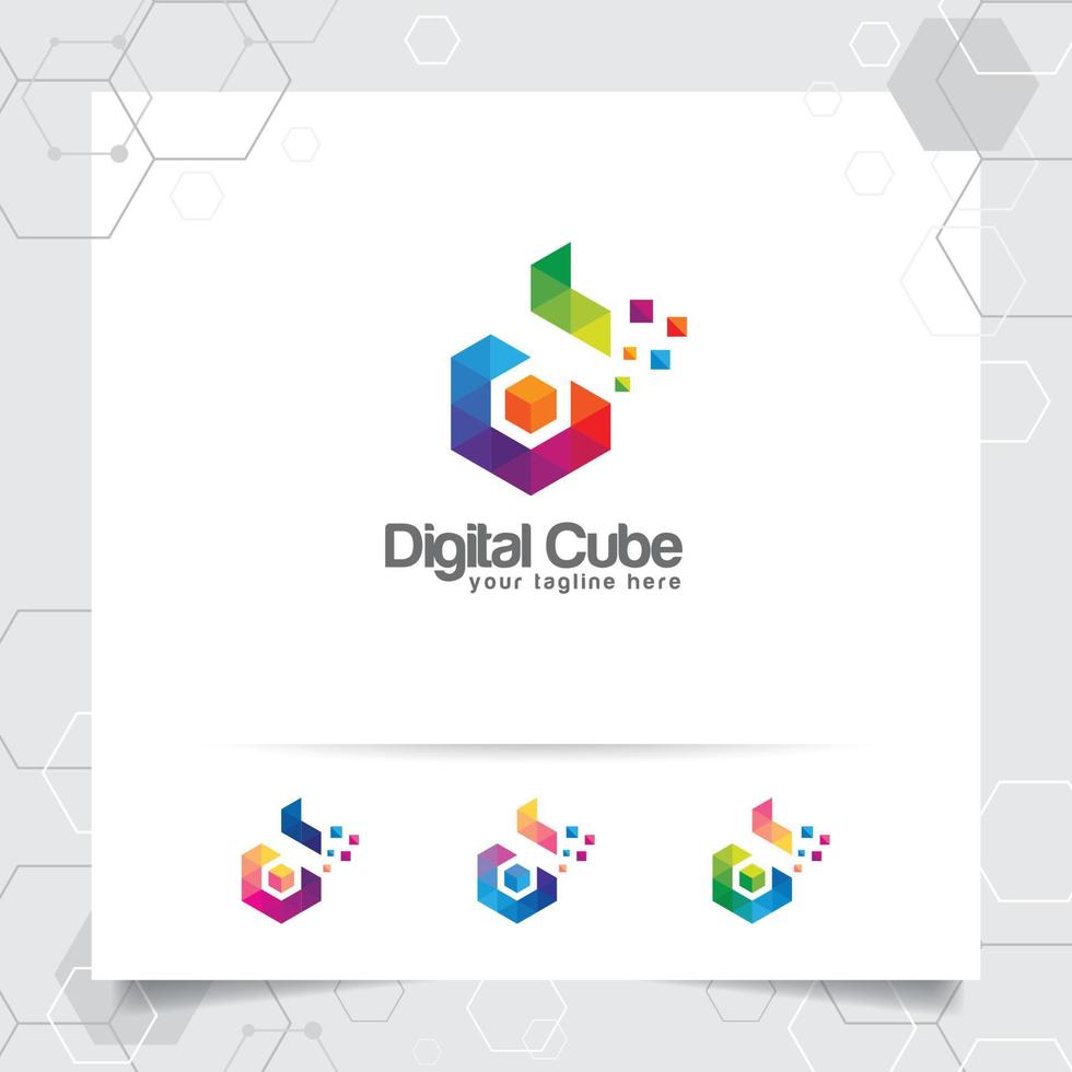 vetor de design de letra d de logotipo digital com pixel colorido moderno para tecnologia, software, estúdio, aplicativo e negócios.