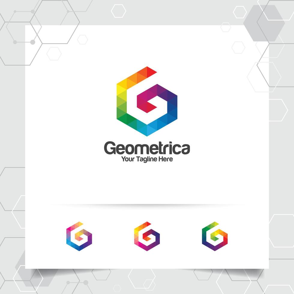 conceito de letra g de vetor de design de logotipo digital com pixel colorido moderno para tecnologia, software, estúdio, aplicativo e negócios.