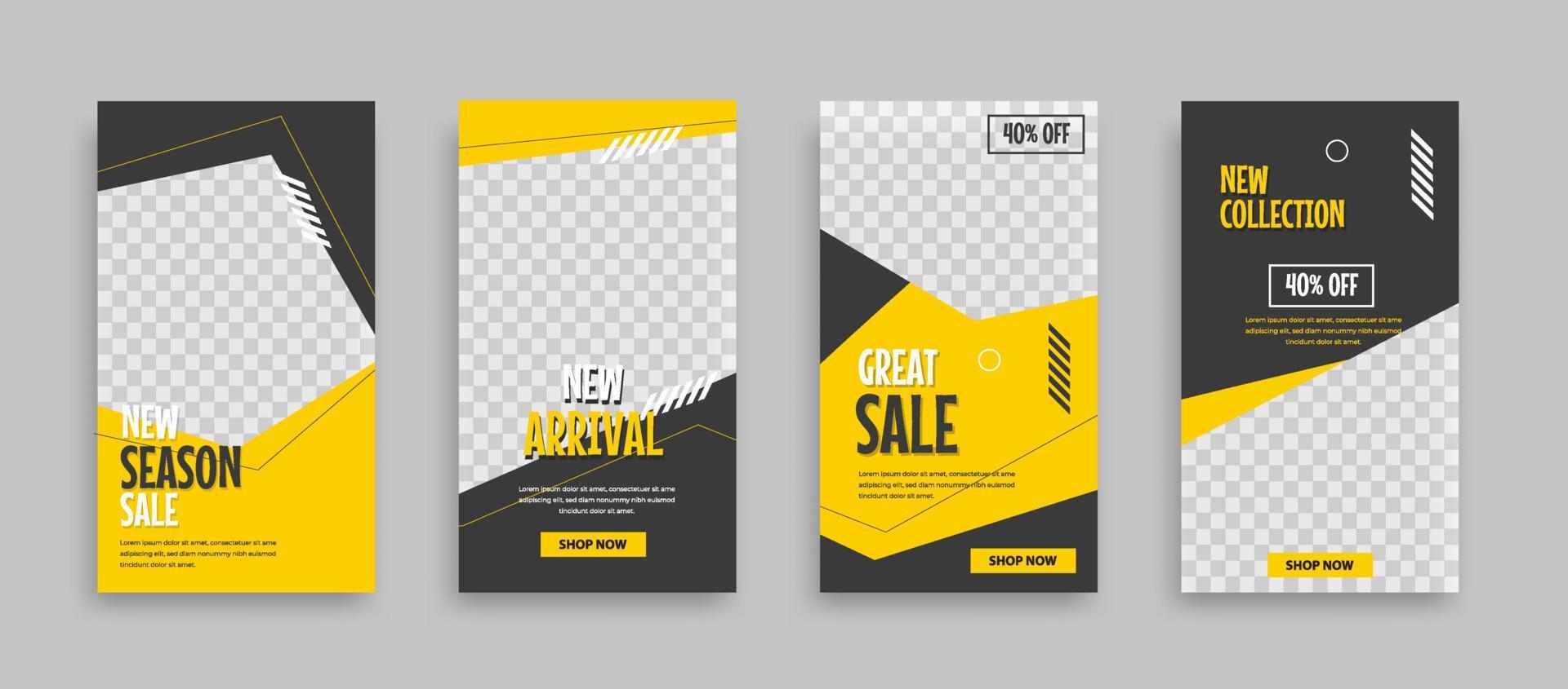 conjunto de modelo de banner quadrado mínimo editável. cor de fundo branco amarelo azul com formas geométricas para anúncios de mídia social, história e internet na web. ilustração vetorial vetor