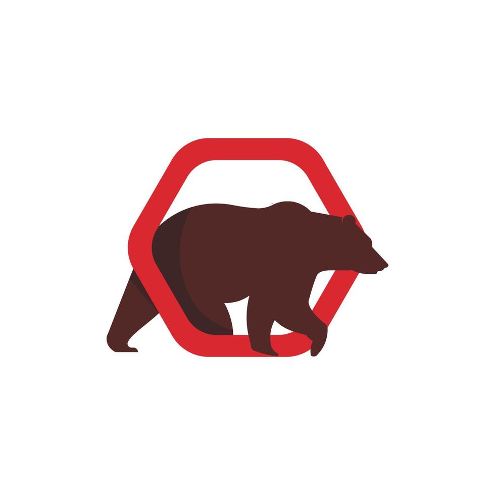 urso anda no logotipo do contorno do hexágono vetor