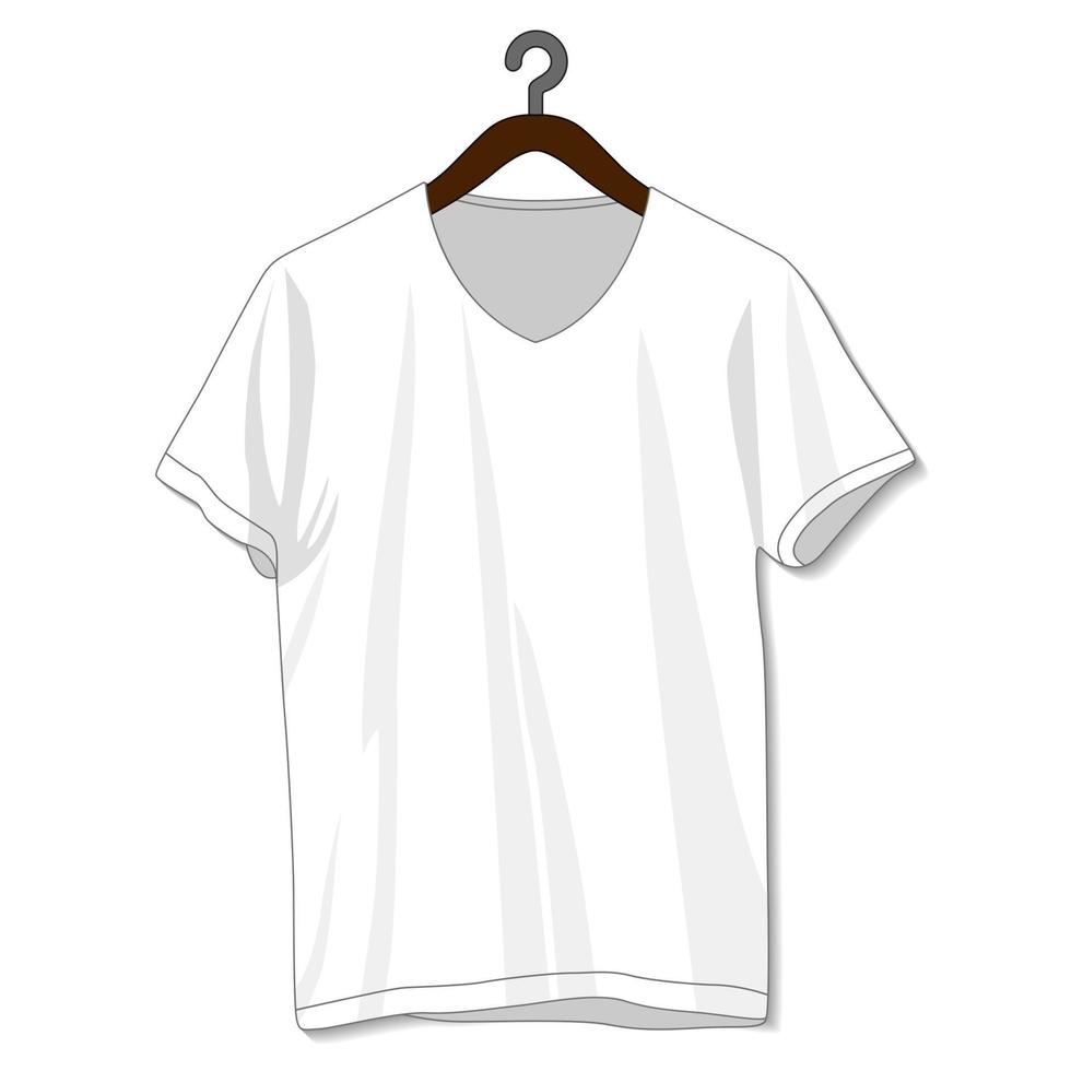 camiseta branca em branco com decote em v para template.front and back look vetor