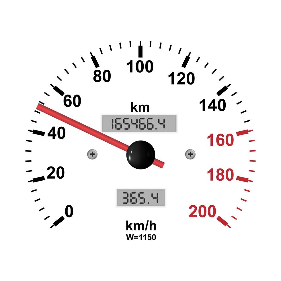 velocímetro do carro com escala de nível de velocidade isolada em branco. tacômetro ou hodômetro do carro com painel de velocidade. ilustração vetorial vetor