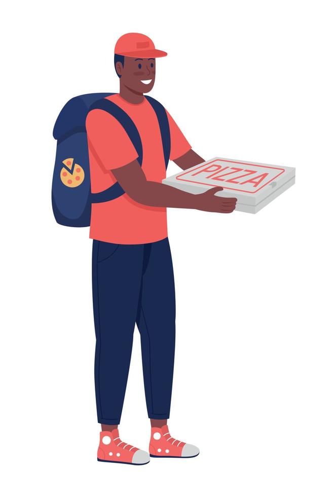 entregador com personagem de vetor de cor semi plana de pizza
