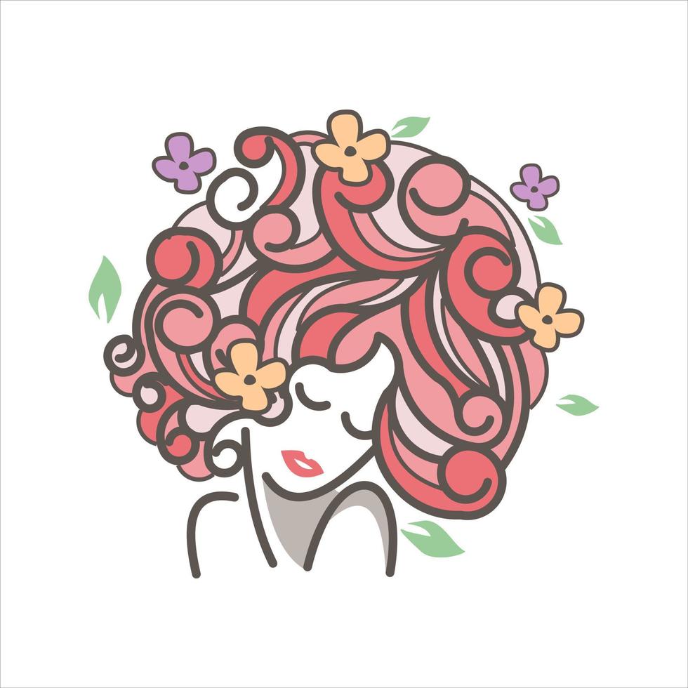 flores desabrochando cabelo encaracolado menina mascote vetor