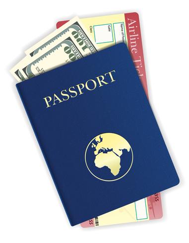 passaporte com dinheiro e ilustração vetorial de bilhete de avião vetor