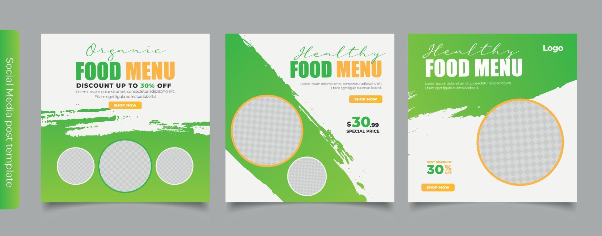 comida saudável para restaurante post de mídia social e promoção culinária. vetor