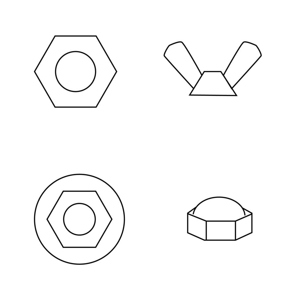 ícone de linha de parafusos diferentes. ilustração para tema de reparo, estilo doodle vetor