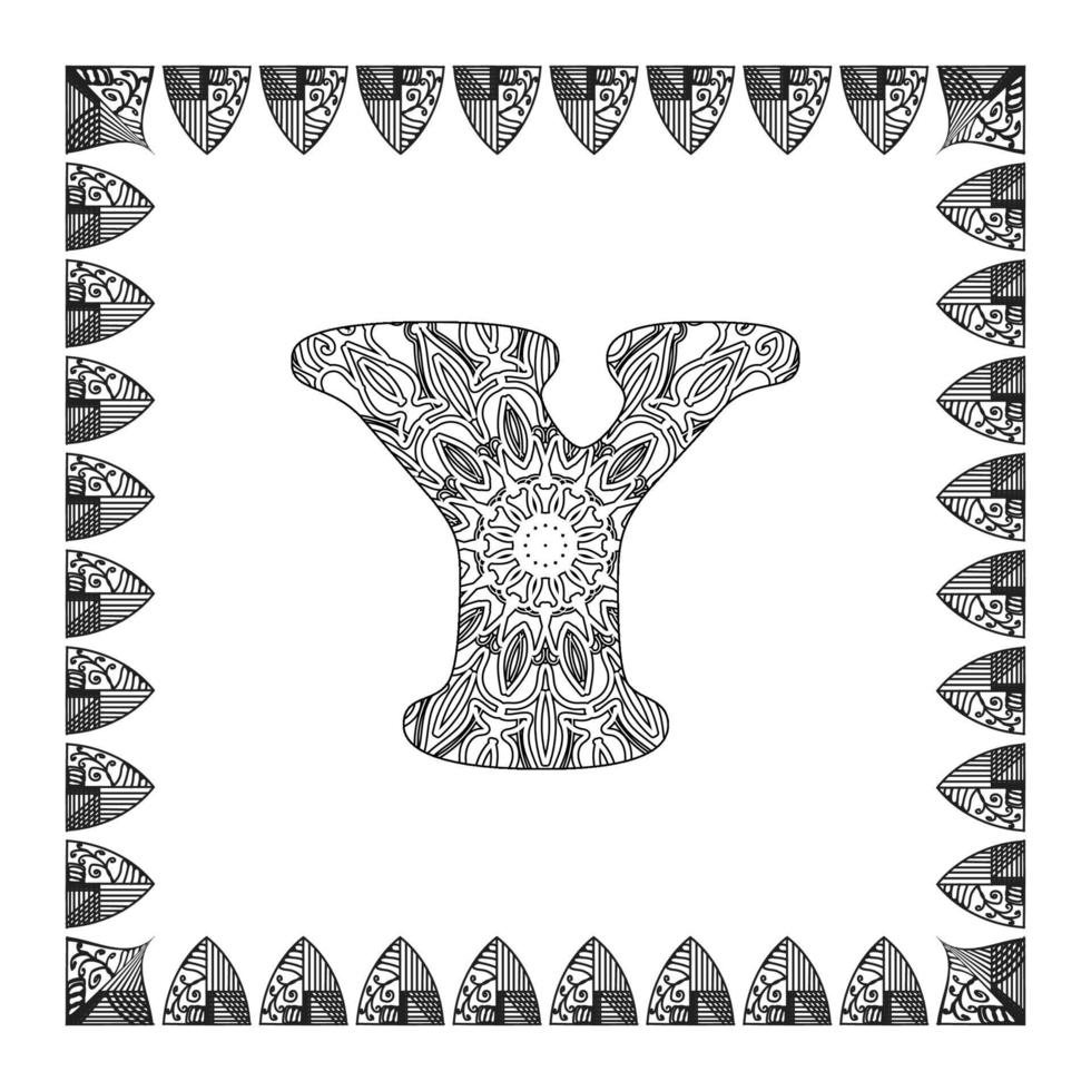 letra y com flor de mandala. ornamento decorativo em estilo étnico oriental. página do livro para colorir. vetor