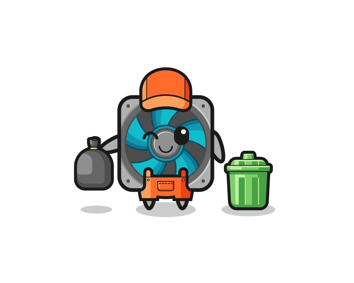 o mascote do fã de computador fofo como coletor de lixo vetor