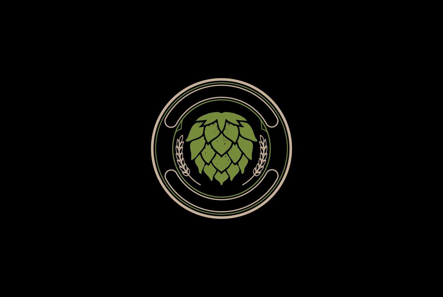 lúpulo verde simples velho com malte de grão para cerveja artesanal, cervejaria ou vetor de design de logotipo de rótulo de cervejaria