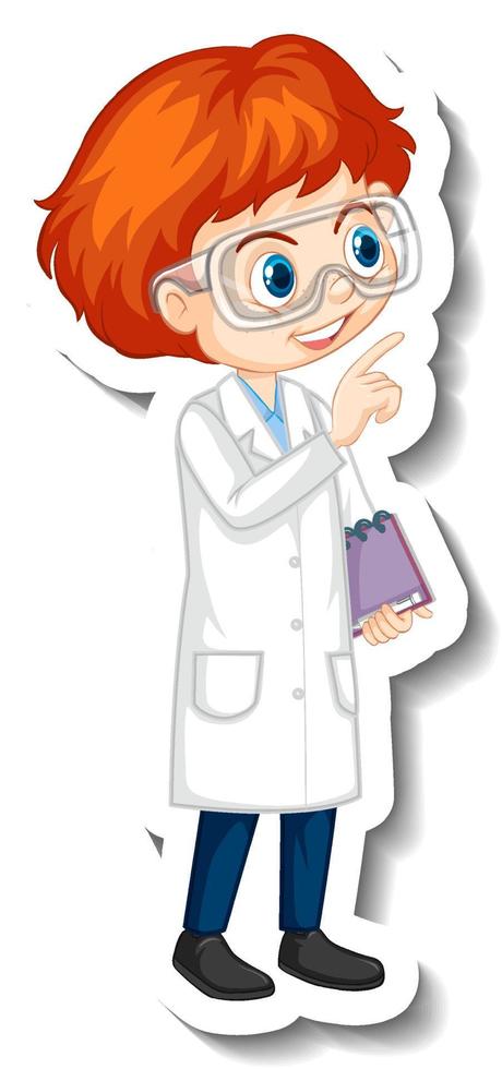 Adesivo de personagem de desenho animado de menino cientista vetor