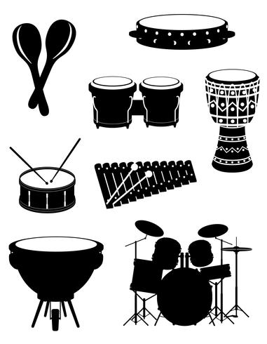 instrumentos musicais de percussão conjunto de ícones de ilustração vetorial de estoque vetor