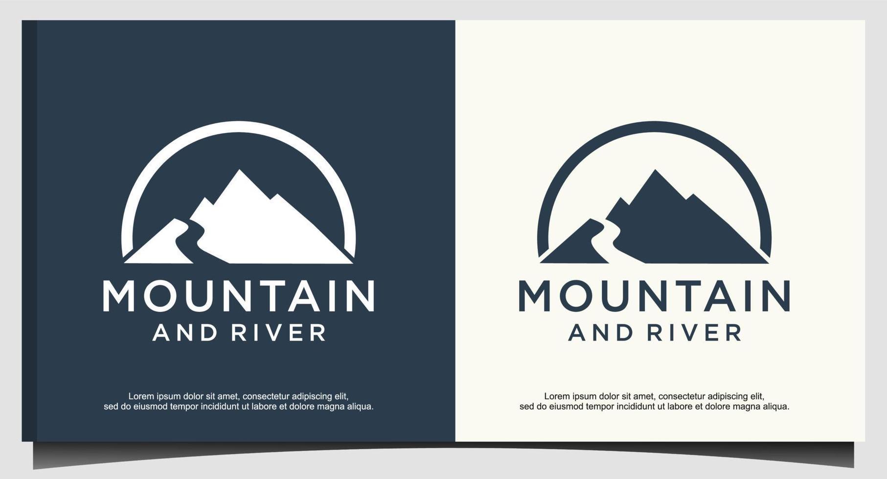 design de logotipo de natureza de montanha e rio vetor
