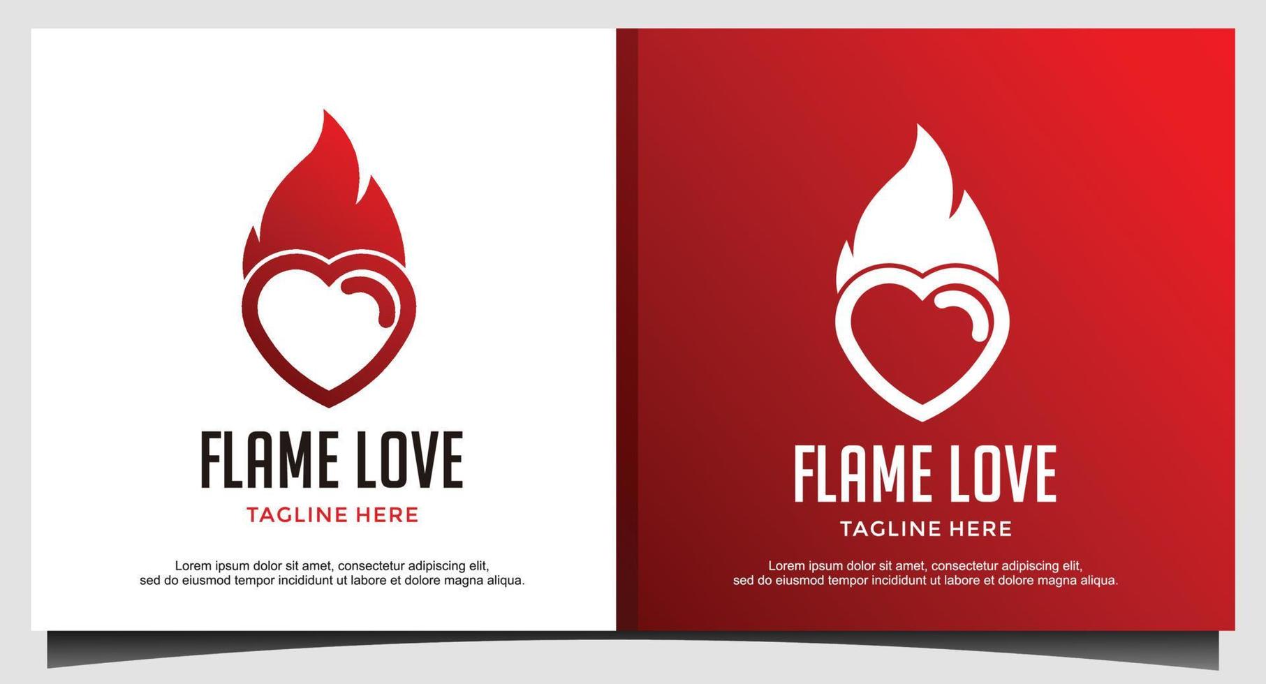 design de logotipo de amor de chama de fogo vetor