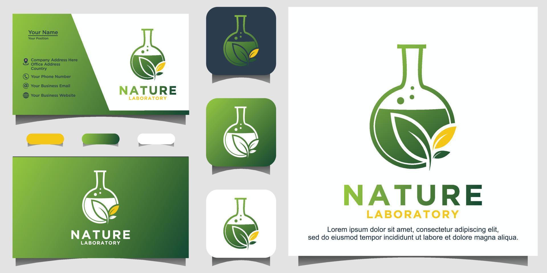 modelo de logotipo de vidro de laboratório de natureza de laboratório verde vetor