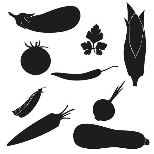 conjunto de ícones legumes vector ilustração preto silhueta