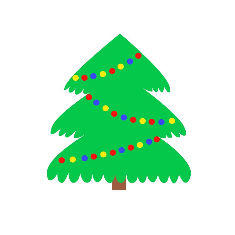 uma simples árvore de natal fofa como símbolo de um feliz ano novo, uma divertida celebração do feriado de natal. jóias leves brilham. vetor