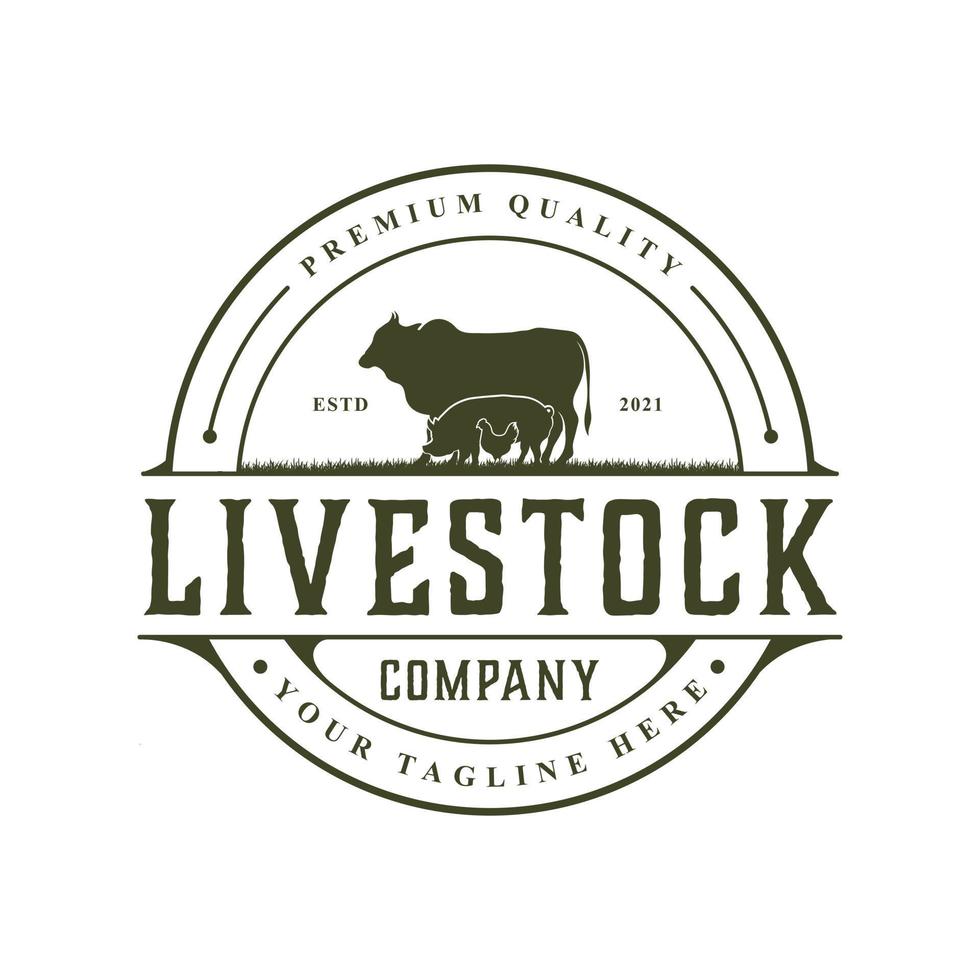 logotipo de gado vintage retrô gado angus vaca vaca frango porco emblema rótulo design vetor