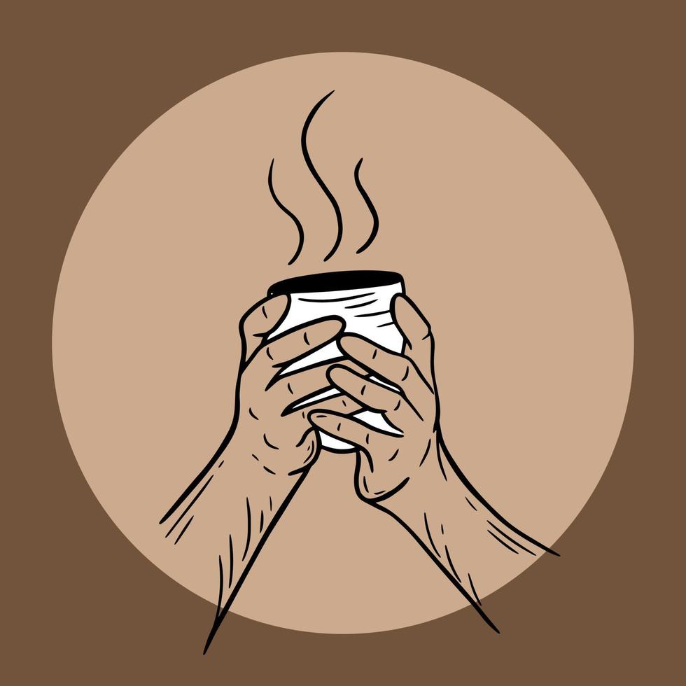 mão desenhada segure café creme bebida loja de sobremesas copo de vidro menu café restaurantes ilustração vetor