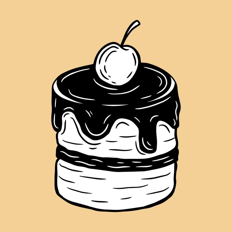 bolo comida desenhada à mão sobremesa cereja pastelaria menu café restaurantes ilustração vetor