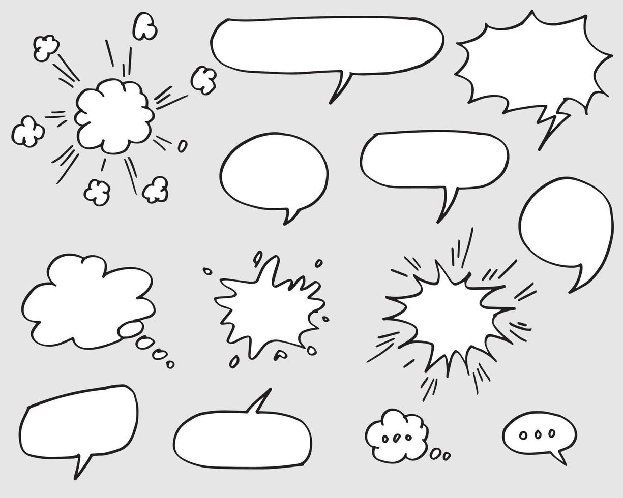 conjunto desenhado à mão de bolhas do discurso isolado. elemento de conjunto de doodle. ilustração vetorial. vetor