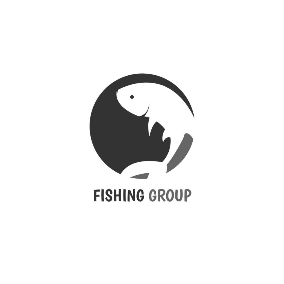 modelo de logotipo de hobby de pesca em preto. grupo de pesca design de logotipo de estilo cinza dan preto simples vetor