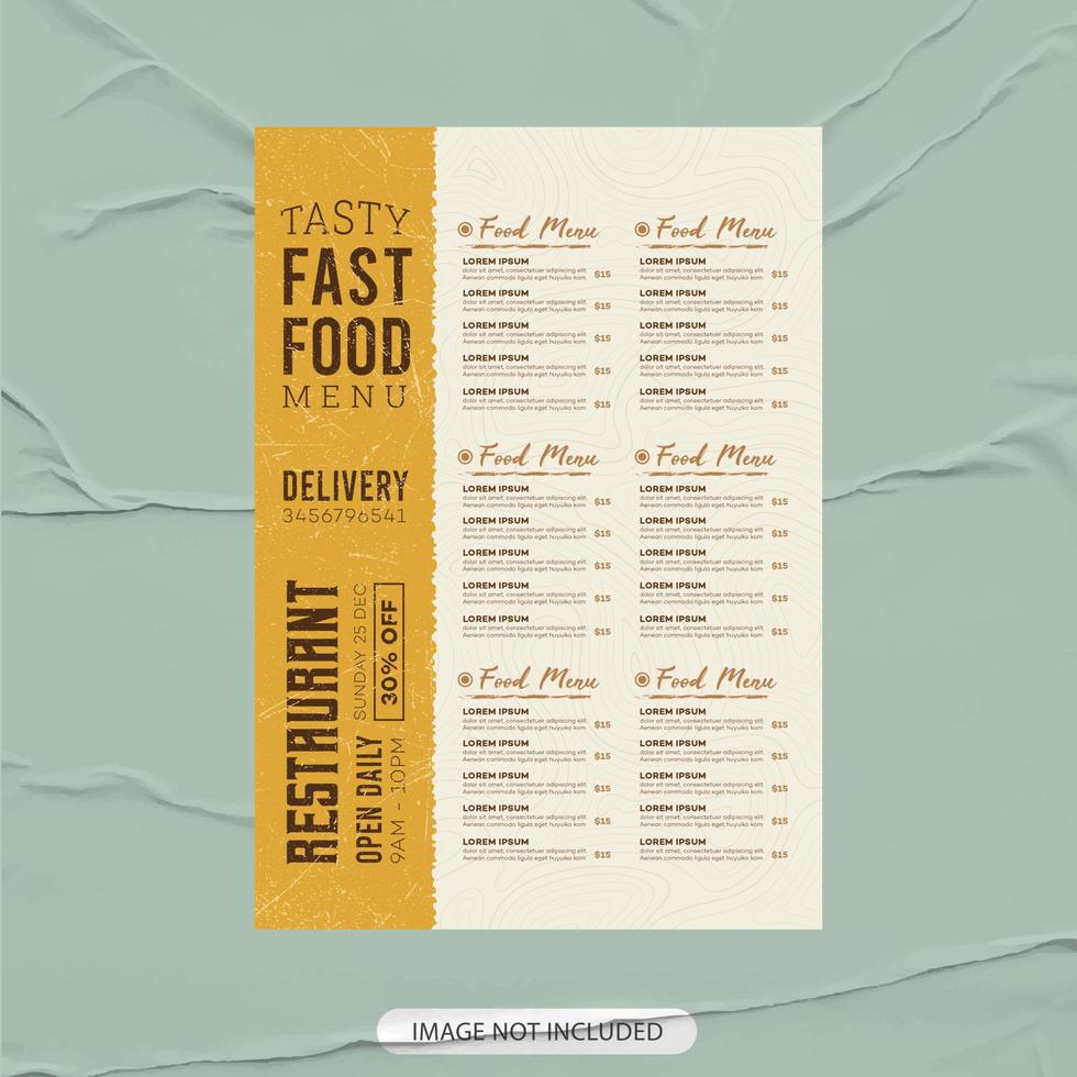 design de modelo de folheto de menu de comida premium, menu de restaurante, cartaz de menu de comida, menu de fast food, modelo de design de menu vetor