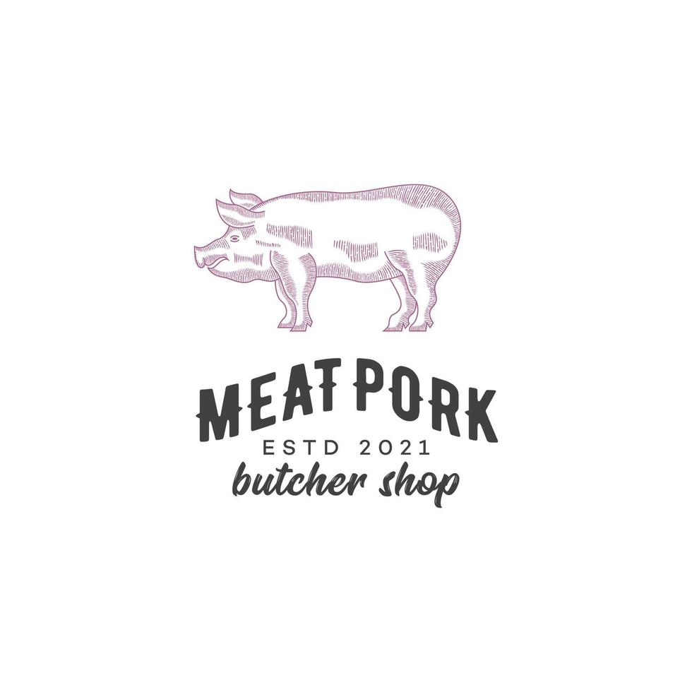modelo de design de logotipo de carne de porco vetor premium, porco, carne de porco, porquinho, açougue, carne fresca, mercado de açougue