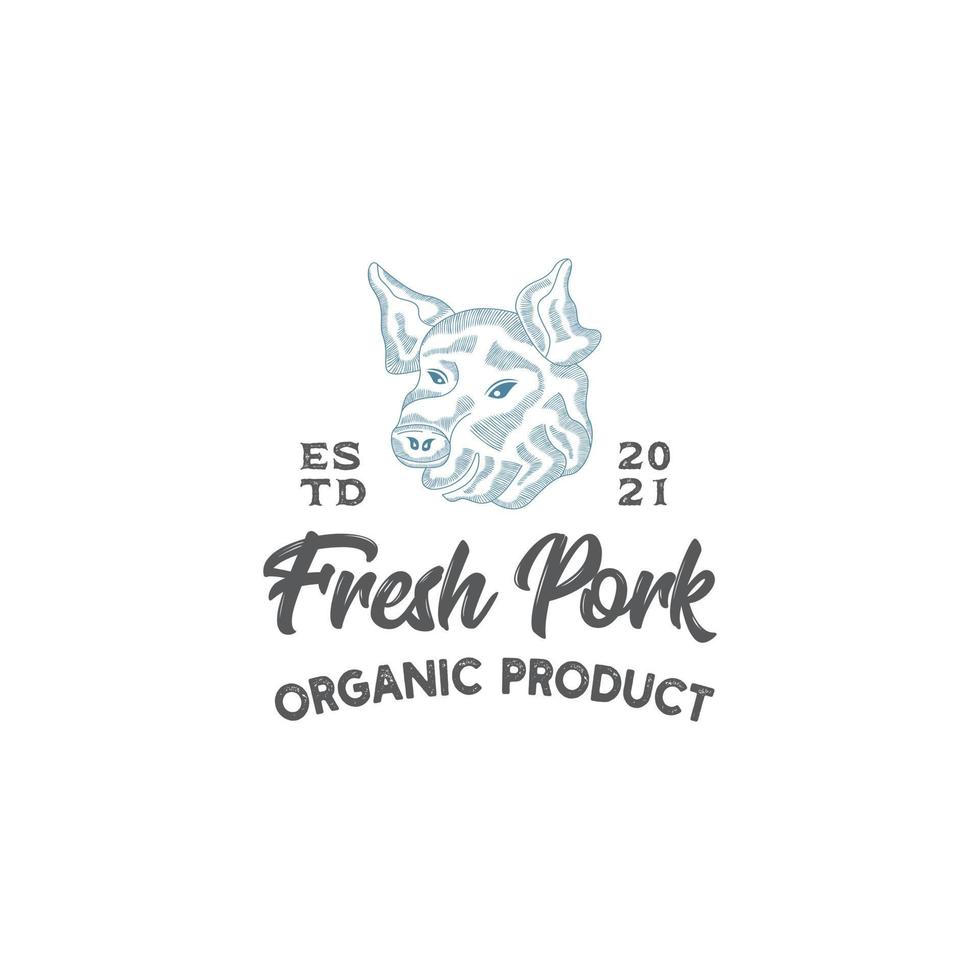 modelo de design de logotipo de carne de porco vetor premium, porco, carne de porco, porquinho, açougue, carne fresca, mercado de açougue