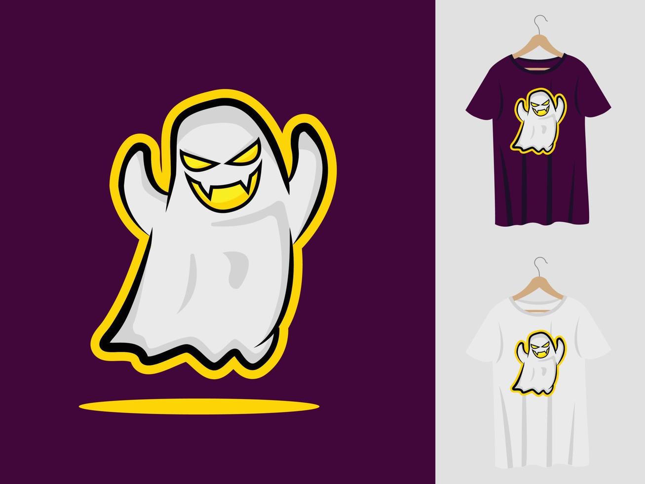 design de mascote de halloween fantasma boo com t-shirt. boo ilustração para festa de halloween e impressão de t-shirt vetor