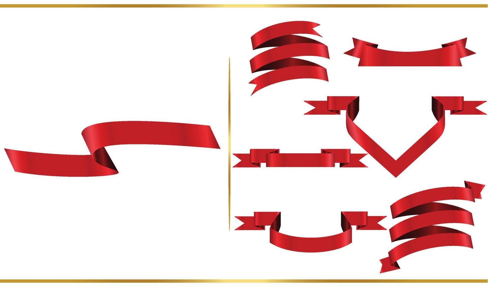 conjunto de bandeiras de vetor de fita vermelha brilhante. coleção de fitas. ilustração de desenho vetorial