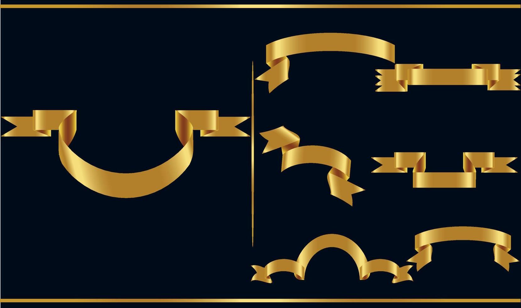 conjunto de bandeiras de vetor de fita brilhante ouro. coleção de fitas. ilustração de desenho vetorial