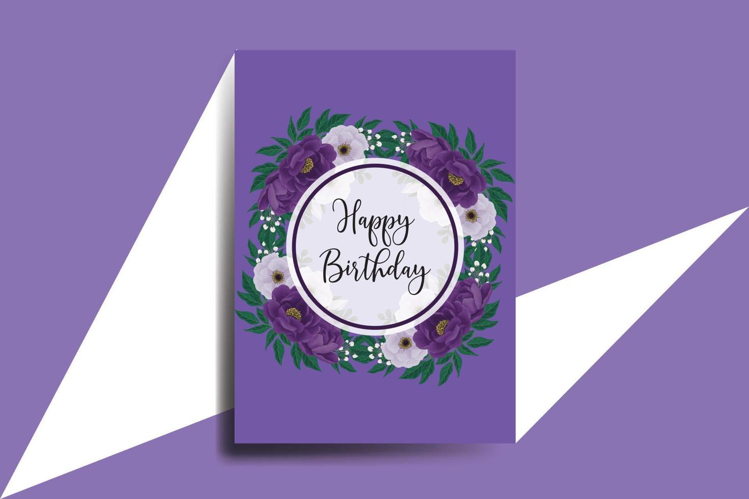 cartão de felicitações cartão de aniversário em aquarela digital desenhado à mão modelo de design de flor de peônia roxa vetor