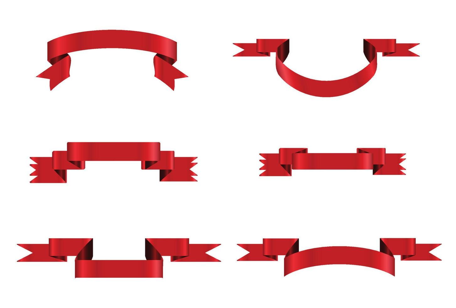 conjunto de bandeiras de vetor de fita vermelha brilhante. coleção de fitas. ilustração de desenho vetorial