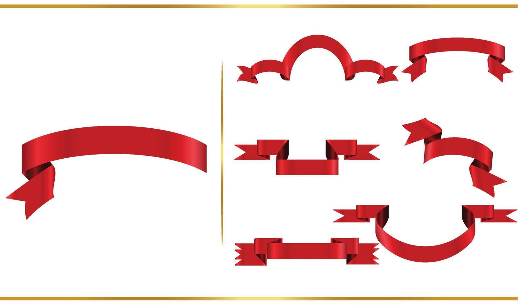 conjunto de bandeiras de vetor de fita vermelha brilhante. coleção de fitas. ilustração de desenho vetorial